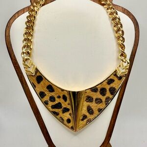 Vince Camuto Leopard Statement Necklace Gold Chunky Chain